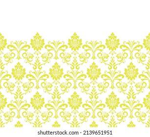 Wallpaper in the style of Baroque. Modern vector background. White and yellow floral ornament. Graphic pattern for fabric, wallpaper, packaging. Ornate Damask flower ornament