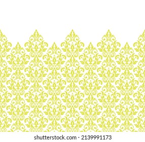 Papel de escritorio de estilo barroco. Fondo vectorial moderno. Ornamento floral blanco y amarillo. Patrón gráfico para tela, papel pintado, embalaje. Ornate Damask