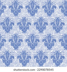 Wallpaper in the style of Baroque. Seamless cyan texture background. blue theme floral ornament. Graphic pattern for fabric, wallpaper, packaging. Ornate Damask blue flower ornament.