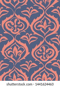 Wallpaper in the style of Baroque, Seamless damask pattern, floral decorative background for design, wallpaper, fabric and textile. Abstract Orient wallpaper decor illustration.
