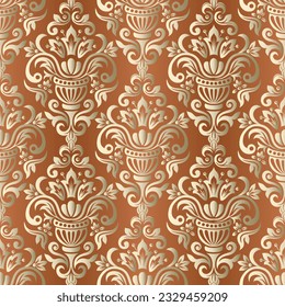 Wallpaper in the style of Baroque. Seamless damask pattern. Vintage decorative elements. Vector illustration. Turkish, Indian, Islam, Arabic motif.