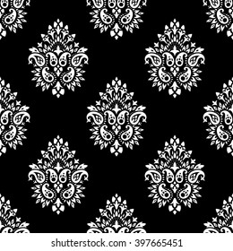 Wallpaper in the style of Baroque. Seamless paisley, vector indian floral ornament background, damask pattern. Boho apparel art, design back for fabric, papper and more.