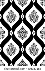 Wallpaper in the style of Baroque. Seamless paisley, vector indian floral ornament background, damask pattern. Boho apparel art, design back for fabric, papper and more.