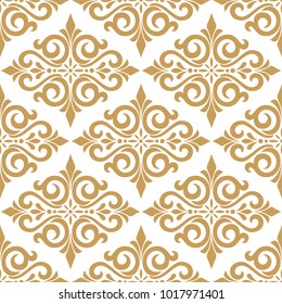 Wallpaper in the style of Baroque. A seamless vector background. Gold and white texture. Floral ornament.
