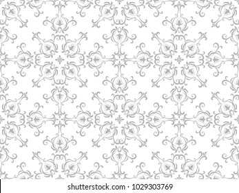 Tapete im Barockstil. Ein nahtloser Vektorhintergrund. Weiße und graue Blumenschmuck. Grafisches Vektormuster.