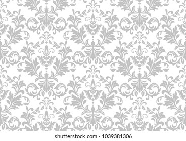 Wallpaper in the style of Baroque. A seamless vector background. White and grey floral ornament. Graphic pattern for fabric, wallpaper, packaging. Ornate Damask flower ornament.