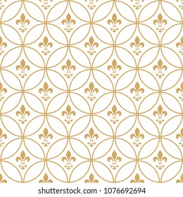 Wallpaper in the style of Baroque. A seamless vector background. White and gold floral ornament. Graphic pattern for fabric, wallpaper, packaging. Ornate Damask flower ornament