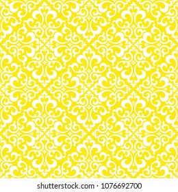 Wallpaper in the style of Baroque. A seamless vector background. White and yellow floral ornament. Graphic pattern for fabric, wallpaper, packaging. Ornate Damask flower ornament