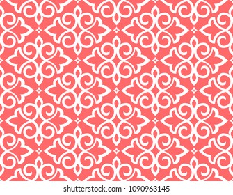 Wallpaper in the style of Baroque. A seamless vector background. White and pink floral ornament. Graphic pattern for fabric, wallpaper, packaging. Ornate Damask flower ornament
