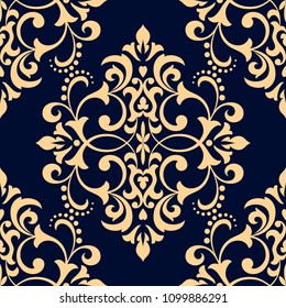 Wallpaper in the style of Baroque. A seamless vector background. Gold and black floral ornament. Graphic pattern for fabric, wallpaper, packaging. Ornate Damask flower ornament