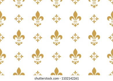 Wallpaper in the style of Baroque. A seamless vector background. White and gold floral ornament. Graphic pattern for fabric, wallpaper, packaging. Ornate Damask flower ornament