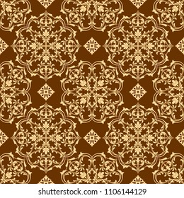 Wallpaper in the style of Baroque. A seamless vector background. Brown and gold floral ornament. Graphic pattern for fabric, wallpaper, packaging. Ornate Damask flower ornament