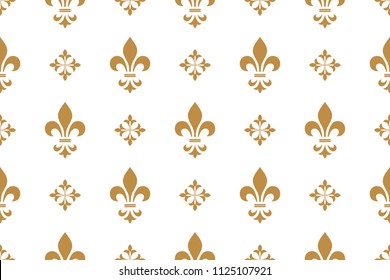 Wallpaper in the style of Baroque. Seamless vector background. White and gold floral ornament. Graphic pattern for fabric, wallpaper, packaging. Ornate Damask flower ornament