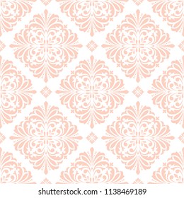 Wallpaper in the style of Baroque. Seamless vector background. White and pink floral ornament. Graphic pattern for fabric, wallpaper, packaging. Ornate Damask flower ornament