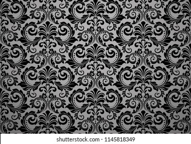 Wallpaper in the style of Baroque. Seamless vector background. Black floral ornament. Graphic pattern for fabric, wallpaper, packaging. Ornate Damask flower ornament