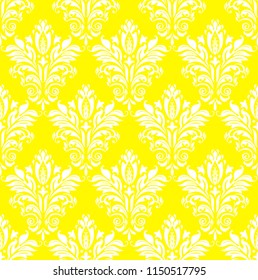 Wallpaper in the style of Baroque. Seamless vector background. White and yellow floral ornament. Graphic pattern for fabric, wallpaper, packaging. Ornate Damask flower ornament