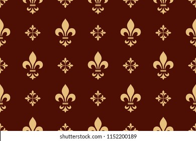 Wallpaper in the style of Baroque. Seamless vector background. Golld and dark brown floral ornament. Graphic pattern for fabric, wallpaper, packaging. Ornate Damask flower ornament