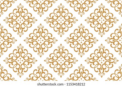 Papel de la pared al estilo barroco. Fondo vectorial transparente. El adorno floral blanco y dorado. Patrón gráfico para tela, papel pintado, embalaje. Ornate Damask adorno de flores