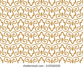 Wallpaper in the style of Baroque. Seamless vector background. White and gold floral ornament. Graphic pattern for fabric, wallpaper, packaging. Ornate Damask flower ornament