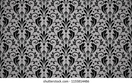 Wallpaper in the style of Baroque. Seamless vector background. Black floral ornament. Graphic pattern for fabric, wallpaper, packaging. Ornate Damask flower ornament