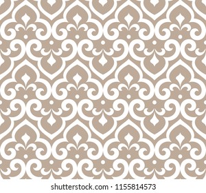 Wallpaper in the style of Baroque. Seamless vector background. White and beige floral ornament. Graphic pattern for fabric, wallpaper, packaging. Ornate Damask flower ornament