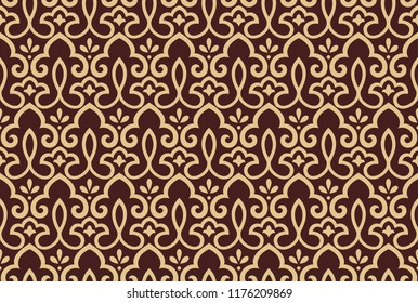 Wallpaper in the style of Baroque. Seamless vector background. Brown and gold floral ornament. Graphic pattern for fabric, wallpaper, packaging. Ornate Damask flower ornament