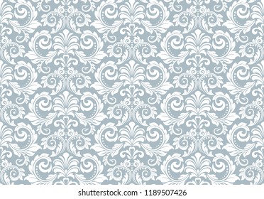 Wallpaper in the style of Baroque. Seamless vector background. White and blue floral ornament. Graphic pattern for fabric, wallpaper, packaging. Ornate Damask flower ornament