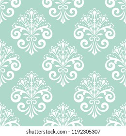 Wallpaper in the style of Baroque. Seamless vector background. White and blue floral ornament. Graphic pattern for fabric, wallpaper, packaging. Ornate Damask flower ornament