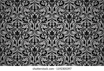 Wallpaper in the style of Baroque. Seamless vector background. Black and grey floral ornament. Graphic pattern for fabric, wallpaper, packaging. Ornate Damask flower ornament