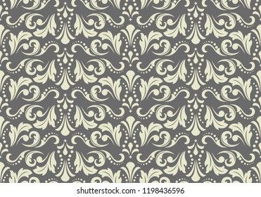 Wallpaper in the style of Baroque. Seamless vector background. Grey floral ornament. Graphic pattern for fabric, wallpaper, packaging. Ornate Damask flower ornament