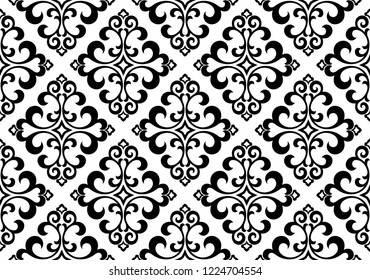 Wallpaper in the style of Baroque. Seamless vector background. White and black floral ornament. Graphic pattern for fabric, wallpaper, packaging. Ornate Damask flower ornament