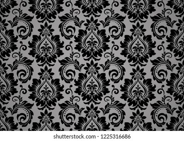 Wallpaper in the style of Baroque. Seamless vector background. Black and grey floral ornament. Graphic pattern for fabric, wallpaper, packaging. Ornate Damask flower ornament