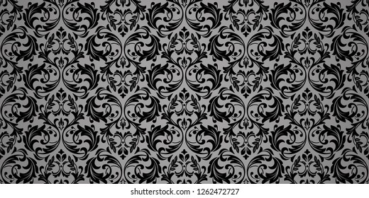 Wallpaper in the style of Baroque. Seamless vector background. Black and grey floral ornament. Graphic pattern for fabric, wallpaper, packaging. Ornate Damask flower ornament