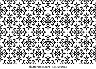 Wallpaper in the style of Baroque. Seamless vector background. White and black floral ornament. Graphic pattern for fabric, wallpaper, packaging. Ornate Damask flower ornament