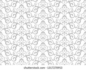 Wallpaper in the style of Baroque. Seamless vector background. White and grey floral ornament. Graphic pattern for fabric, wallpaper, packaging. Ornate Damask flower ornament.