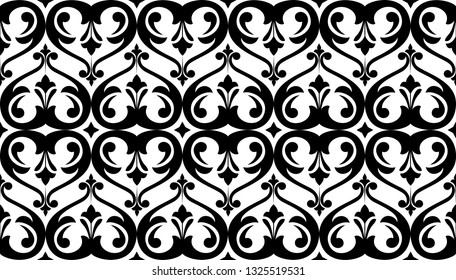 Wallpaper in the style of Baroque. Seamless vector background. White and black floral ornament. Graphic pattern for fabric, wallpaper, packaging. Ornate Damask flower ornament