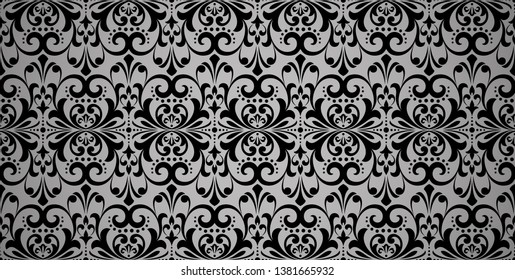 Wallpaper in the style of Baroque. Seamless vector background. Black floral ornament. Graphic pattern for fabric, wallpaper, packaging. Ornate Damask flower ornament