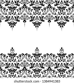 Wallpaper in the style of Baroque. Seamless vector background. White and black floral ornament. Graphic pattern for fabric, wallpaper, packaging. Ornate Damask flower ornament