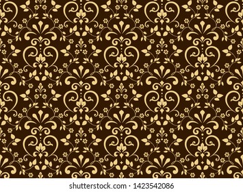 Wallpaper in the style of Baroque. Seamless vector background. Brown and gold floral ornament. Graphic pattern for fabric, wallpaper, packaging. Ornate Damask flower ornament