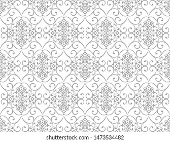 Wallpaper in the style of Baroque. Seamless vector background. White and grey floral ornament. Graphic pattern for fabric, wallpaper, packaging. Ornate Damask flower ornament.