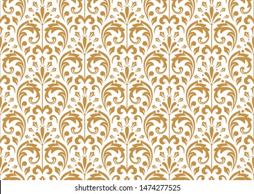 Wallpaper in the style of Baroque. Seamless vector background. White and gold floral ornament. Graphic pattern for fabric, wallpaper, packaging. Ornate Damask flower ornament