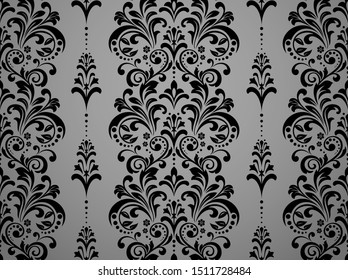 Wallpaper in the style of Baroque. Seamless vector background. Black floral ornament. Graphic pattern for fabric, wallpaper, packaging. Ornate Damask flower ornament