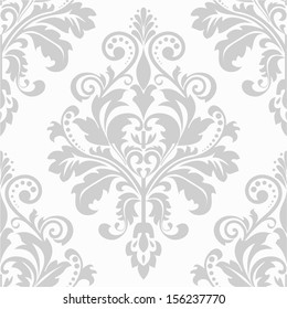 Wallpaper in the style of Baroque. A seamless vector background. Gray and white texture.