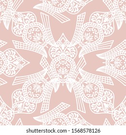 Wallpaper in the style of Baroque. Seamless vector background. White and beige floral ornament. Graphic pattern for fabric, wallpaper, packaging. - Vector.