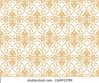 Wallpaper in the style of Baroque. Seamless vector background. White and gold floral ornament. Graphic pattern for fabric, wallpaper, packaging. Ornate Damask flower ornament