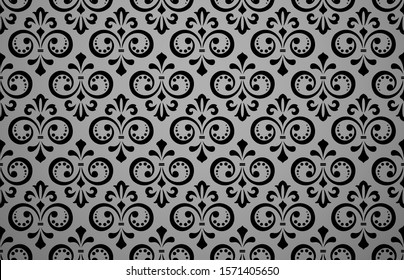 Wallpaper in the style of Baroque. Seamless vector background. Black floral ornament. Graphic pattern for fabric, wallpaper, packaging. Ornate Damask flower ornament