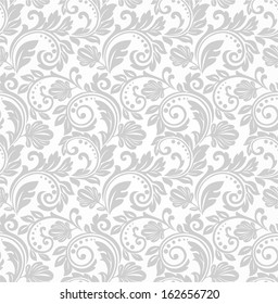 Papel de pared al estilo barroco. Fondo vectorial sin fisuras. Textura gris y blanca.