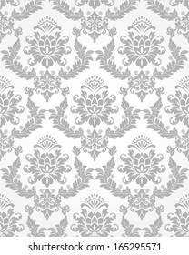 Wallpaper in the style of Baroque. A seamless vector background. Gray and white texture.