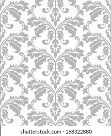 Wallpaper in the style of Baroque. A seamless vector background. Gray and white texture.