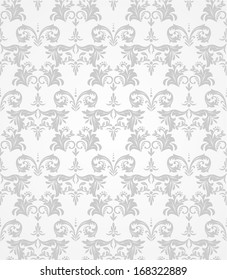 Wallpaper in the style of Baroque. A seamless vector background. Gray and white texture.